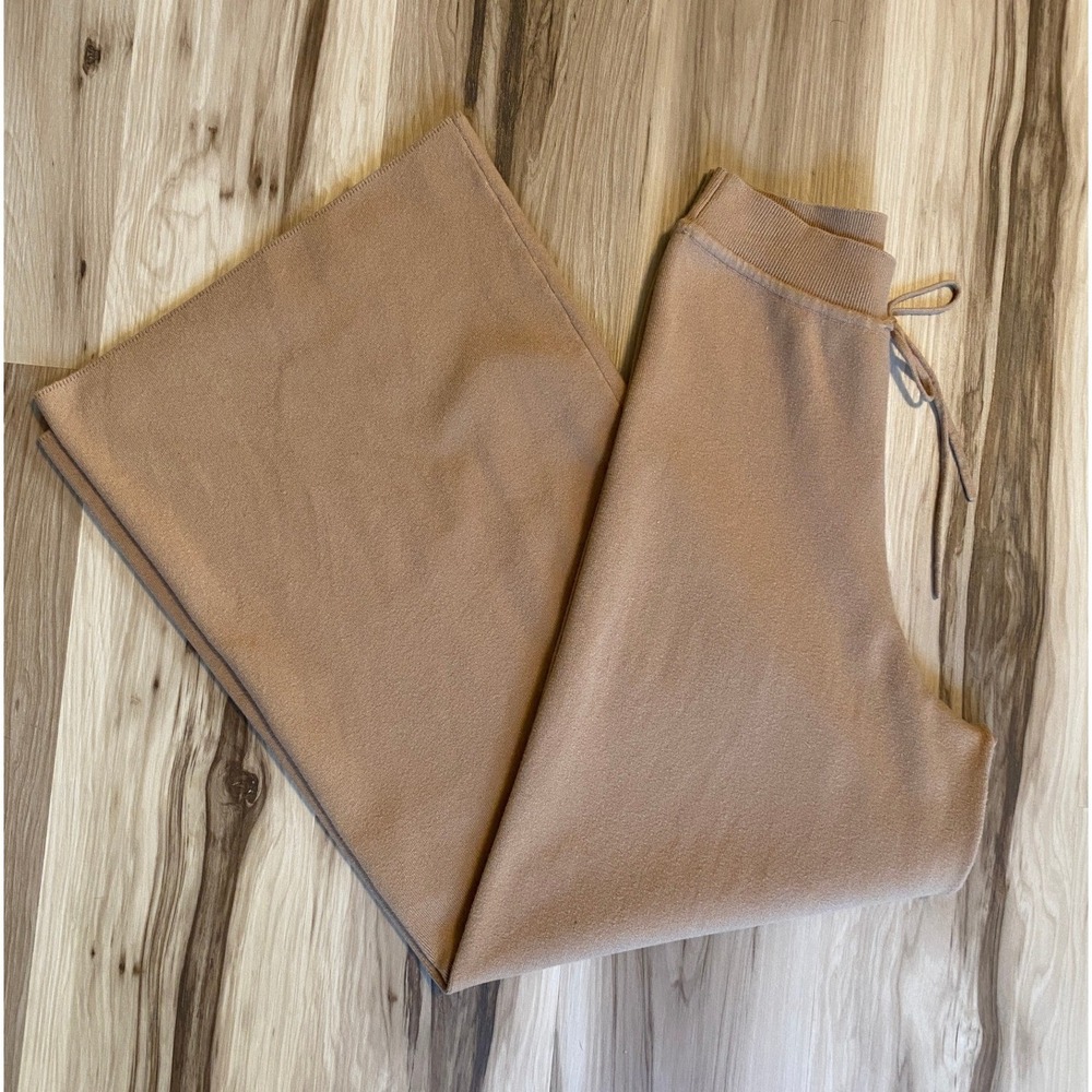 Live The Process Camel Tan Cotton Silk Blend Wide Leg Knit Lounge Pants Large